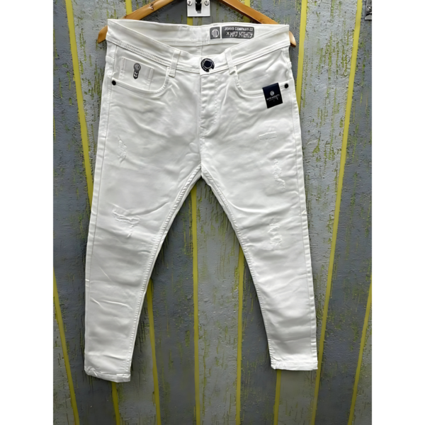 Regular Fit Plain Mens White Denim Jeans - Image 2